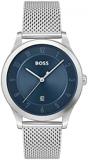 BOSS Analogue Quartz Watch for Men with Silver Stainless Steel Mesh Bracelet - 1513985