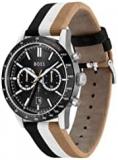 BOSS Chronograph Quartz Watch for Men with Black, White, and Beige Leather Strap - 1513963