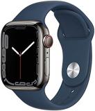 Apple Watch Series 7 (GPS + Cellular, 41mm) Smart watch - Graphite Stainless Steel Case with Abyss Blue Sport Band - Regular. Fitness Tracker, Blood Oxygen & ECG Apps, Water Resistant