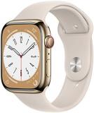 Apple Watch Series 8 (GPS + Cellular 45mm) Smart watch - Gold Stainless Steel Case with Starlight Sport Band - Regular. Fitness Tracker, Blood Oxygen & ECG Apps, Water Resistant