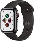 Apple Watch Series 5 44mm (GPS + Cellular) - Space Grey Stainless Steel Case with Black Sport Band (Renewed)