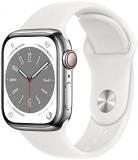 Apple Watch Series 8 (GPS + Cellular 41mm) Smart watch - Silver Stainless Steel Case with White Sport Band - Regular. Fitness Tracker, Blood Oxygen & ECG Apps, Water Resistant
