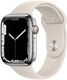 Apple Watch Series 7 (GPS + Cellular, 45mm) Smart watch - Silver Stainless Steel Case with Starlight Sport Band - Regular. Fitness Tracker, Blood Oxygen & ECG Apps, Water Resistant