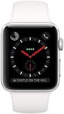 Apple Watch Series 3 42mm (GPS - Cellular) - Silver Stainless Steel Case with White Sport Band (Renewed)