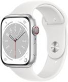 Apple Watch Series 8 (GPS + Cellular 45mm) Smart watch - Silver Aluminium Case with White Sport Band - Regular. Fitness Tracker, Blood Oxygen & ECG Apps, Water Resistant