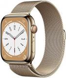 Apple Watch Series 8 (GPS + Cellular 45mm) Smart watch - Gold Stainless Steel Case with Gold Milanese Loop. Fitness Tracker, Blood Oxygen & ECG Apps, Water Resistant