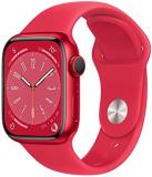 Apple Watch Series 8 (GPS + Cellular 41mm) Smart watch - (PRODUCT) RED Aluminium Case with (PRODUCT) RED Sport Band - Regular. Fitness Tracker, Blood Oxygen & ECG Apps, Water Resistant
