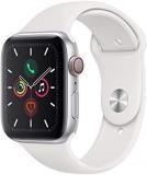 Apple Watch Series 5 (GPS + Cellular, 44mm) - Silver Aluminium Case with White Sport Band (Renewed)
