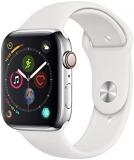 Apple Watch Series 4 44mm (GPS + Cellular) - Stainless Steel Case with White Sport Band (Renewed)