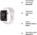 Apple Watch Series 4 44mm (GPS + Cellular) - Stainless Steel Case with White Sport Band (Renewed)