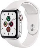 Apple Watch Series 5 44mm (GPS + Cellular) - Silver Stainless Steel Case with White Sport Band (Renewed)