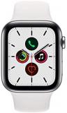 Apple Watch Series 5 44mm (GPS + Cellular) - Silver Stainless Steel Case with White Sport Band (Renewed)