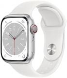 Apple Watch Series 8 (GPS + Cellular 41mm) Smart watch - Silver Aluminium Case with White Sport Band - Regular. Fitness Tracker, Blood Oxygen & ECG Apps, Water Resistant