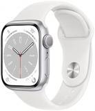 Apple Watch Series 8 (GPS 41mm) Smart watch - Silver Aluminium Case with White Sport Band - Regular. Fitness Tracker, Blood Oxygen & ECG Apps, Water Resistant