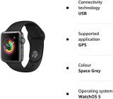 Apple Watch Series 3 38mm (GPS) - Space Grey Aluminium Case with Black Sport Band (Renewed)
