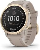 Garmin fenix 6s Pro Solar, Smaller-Sized Solar-Powered Multisport GPS Watch, Advanced Training Features and Data, Light Gold with Tan Band