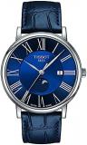 Tissot Men's Carson Moonphase 316L Stainless Steel case Swiss Quartz Watch with Leather Strap, Blue, 20 (Model: T1224231604300), Blue, Quartz Watch, Blue, Quartz Watch