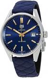 TAG Heuer Men's Carrera Blue Leather Strap and Blue Dial with Swiss-Quartz Movement Watch WAR1112.FC6391, Blue, Blue