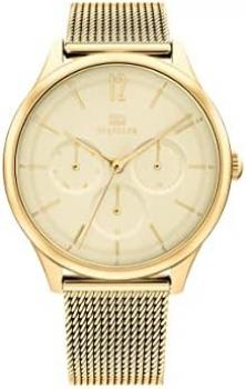 Tommy Hilfiger Analogue Multifunction Quartz Watch for Women with Gold Coloured Stainless Steel Mesh Bracelet - 1782458