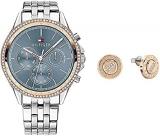 Tommy Hilfiger Analog Multifunction Quartz Watch and Stainless Steel Earrings fo...