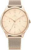 Tommy Hilfiger Analogue Multifunction Quartz Watch for Women with Carnation Gold Coloured Stainless Steel Mesh Bracelet - 1782457