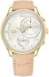 Tommy Hilfiger Analogue Multifunction Quartz Watch for Women with Beige Leather Strap - 1782129
