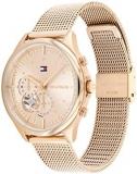 Tommy Hilfiger Analogue Multifunction Quartz Watch for Women with Carnation Gold Coloured Stainless Steel Mesh Bracelet - 1782486
