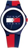 Tommy Hilfiger Jeans Analogue Quartz Watch Unisex with Red and Blue Silicone Bra...