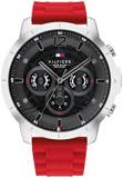 Tommy Hilfiger Analogue Multifunction Quartz Watch for Men with Red Silicone Bra...