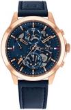 Tommy Hilfiger Analogue Multifunction Quartz Watch for Men with Navy Blue Leathe...