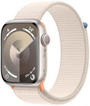 Apple Watch Series 9 [GPS 45mm] Smartwatch with Starlight Aluminum Case with Starlight Sport Loop One Size. Fitness Tracker, Blood Oxygen & ECG Apps, Always-On Retina Display, Water Resistant