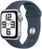 Apple Watch SE (2nd Gen, 2023) [GPS 40mm] Smartwatch with Silver Aluminum Case with Storm Blue Sport Band S/M