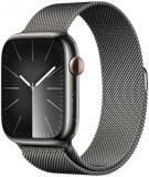Apple Watch Series 9 [GPS + Cellular 45mm] Smartwatch with Graphite Stainless steel Case with Graphite Milanese Loop One Size. Fitness Tracker, Blood Oxygen & ECG Apps, Water Resistant