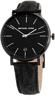 Michael Kors MK8812 Black Dial Date Indicator Black Logo Leather Band Men's 40 mm Watch