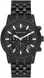 Michael Kors Watch for Men Hutton, Chronograph Movement, 43 mm Black Stainless Steel Case with a Stainless Steel Strap, MK9089