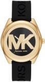 Michael Kors MK7313 Black Gold Tone Logo Dial Black Silicone Band Women's Watch,...
