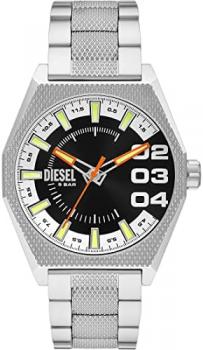Diesel Watch for Men Rasp Chrono 50Mm, Quartz Chronograph Movement, 50mm Silver Stainless Steel case with a Leather Strap, DZ4443