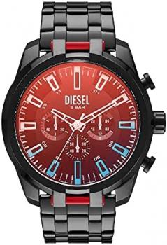 Diesel Watch for Men Spiked, Chronograph Movement, 49mm Silver Stainless Steel case with a Leather Strap, DZ4606