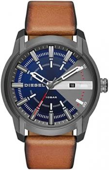 Diesel Watch for Men Armbar, Three Hand Date Movement, 45mm Gunmetal Stainless Steel case with a Leather Strap, DZ1784