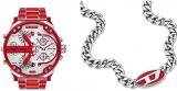 Diesel Men's Watch Mr Daddy 2.0 and Chain Necklace - Two-Hand Movement, Red Enamel Stainless Steel