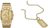 Diesel Men's Watch Cliffhanger and Dog Tag Necklace -Chronograph Movement, Gold-...