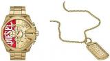 Diesel Men's Watch Mega Chief and Dog Tag Necklace - Chronograph, Gold-Tone Stai...