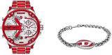 Diesel Men's Watch Mr Daddy 2.0 and Chain Bracelet - Two-Hand Movement, Red Enam...
