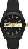 Diesel Watch for Men Double Down 51, Quartz Chronograph Movement, 58mm Gold Stainless Steel case with a Stainless Steel Strap, DZ4268