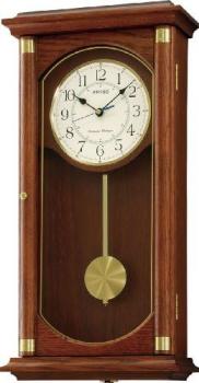 Seiko QXH039B Oak Wooden Quartz Battery Wall Clock with Pendulum and Westminster Chime, Volume Control