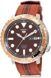 Seiko 5 'Bottle Cap' Sports 100m Automatic Root Beer Rose Gold Bezel Nylon Watch SRPC68K1