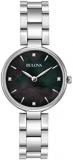 Bulova Ladies Women's Designer Diamond Watch Bracelet - Stainless Steel Black Mother Of Pearl Wrist Watch 96S173
