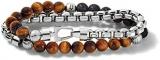 Bulova Jewelry Men's Classic Double-Wrap Box Chain and Beaded Bracelet with Tuning Fork Closure