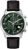 Bulova Sutton Chrono 96B413 Men's Chronograph Watch with Green Background Leather Strap