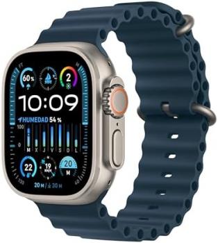 Apple Watch Ultra 2 [GPS + Cellular, 49MM] Titanium Case with Blue Ocean Band - One Size(Renewed)